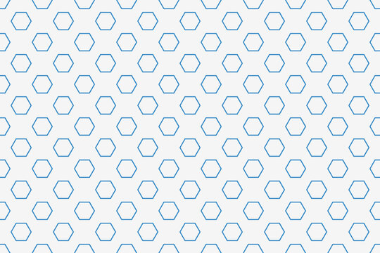 Seamless blue hexagon outline geometric pattern on white