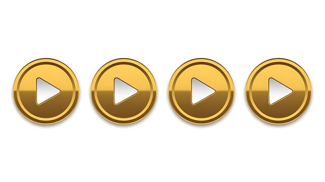 Play button icons appear in a golden metallic style for digital interfaces.