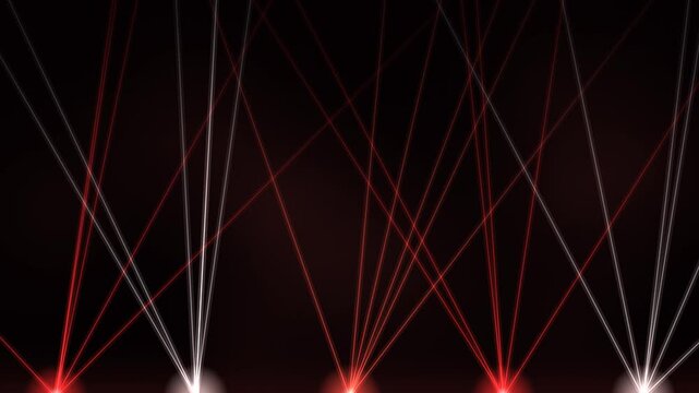 Red and white laser beams sweeping across a dark hazy stage, seamless loop
