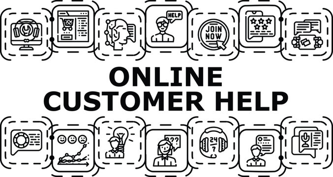 Online customer help banner infographic. Ticket troubleshooting, callback contact, response solution icon vector illustration