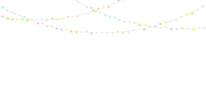 Set of colorful Christmas lights on transparent background. Glowing garlands. Best use for postcards, invitations, Christmas cards, decor elements, business cards and new year