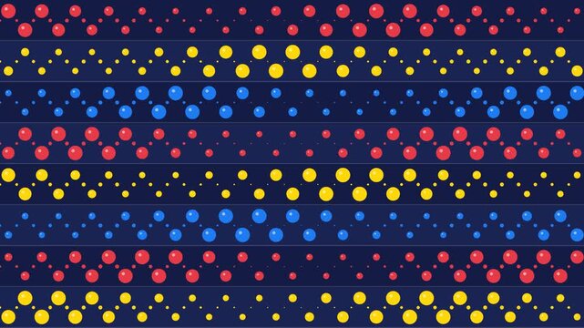 Bold primary color polka dot rows in red, yellow and blue on navy, seamless loop