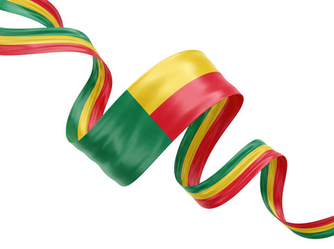 3D Silk Ribbon in Colors of Benin Flag Isolated on White