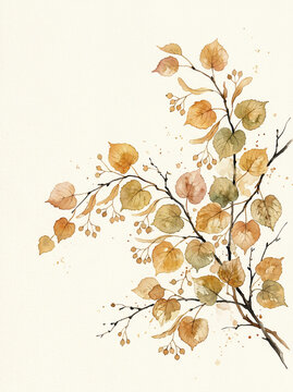 Graceful watercolor illustration of golden fall leaves and branches, an ideal seasonal cover design, creating a warm, inviting background for creative projects