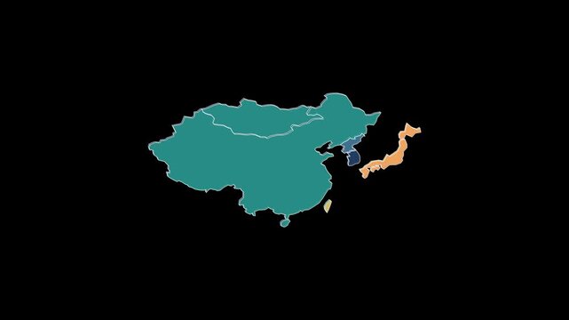East Asia Map Animation with Transparent Background