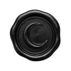 Black wax seal stamp with crescent moon design © PNG Lab