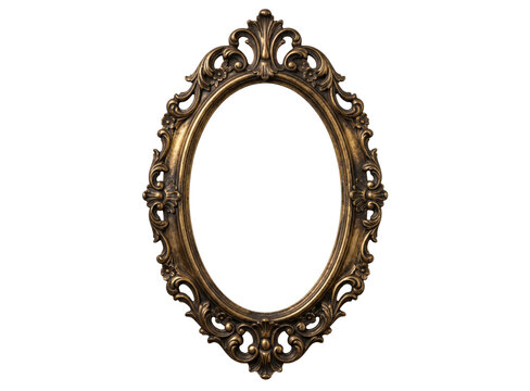 Ornate antique bronze oval mirror frame mockup