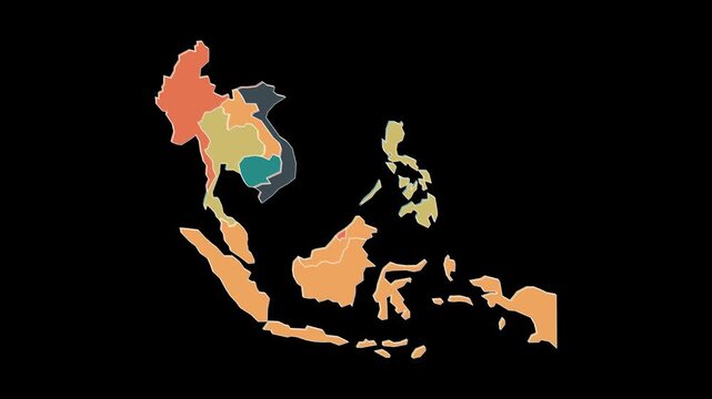 Southeast Asia Map Animation with Transparent Background