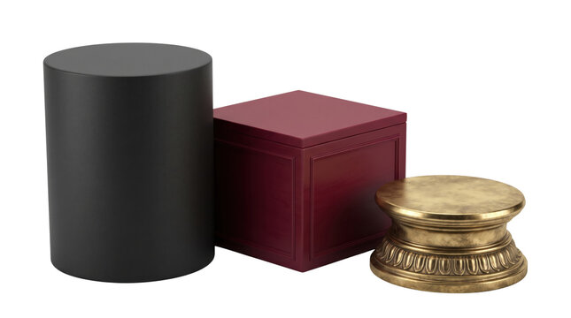 Collection of three display podiums on transparent background