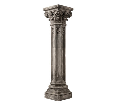 Antique gothic stone column on transparent background