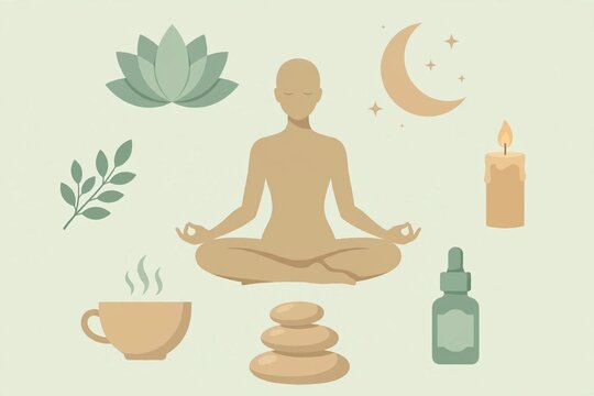 Wellness Meditation Illustration &ndash; Yoga Mindfulness and Self Care Concept