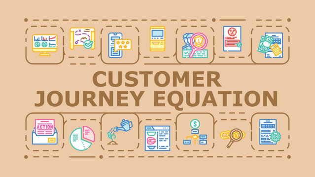 Customer journey equation banner infographic. Lifecycle satisfaction, mapping consideration, conversion funnel icon vector illustration