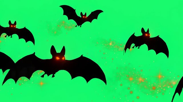 Black bats on green screen background.