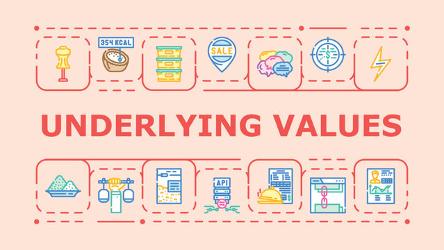 Underlying values banner infographic. Culture morality, worldview beliefs, purpose foundations icon vector illustration