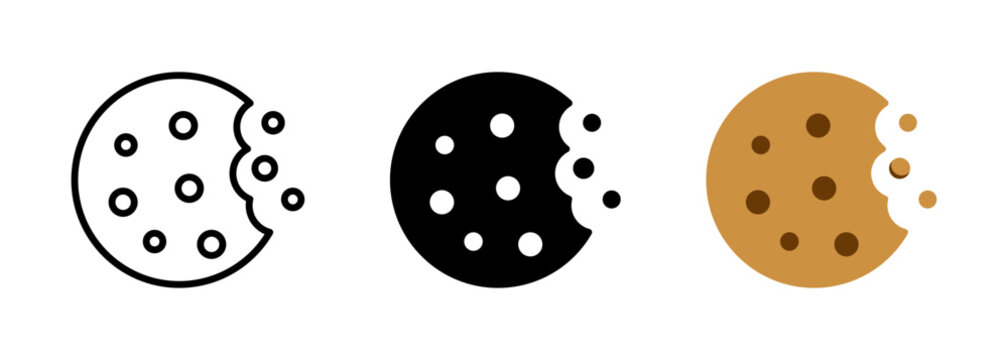 Cookie icon. Homemade chocolate chip cookie, snack, biscuit symbol. Transparent vector