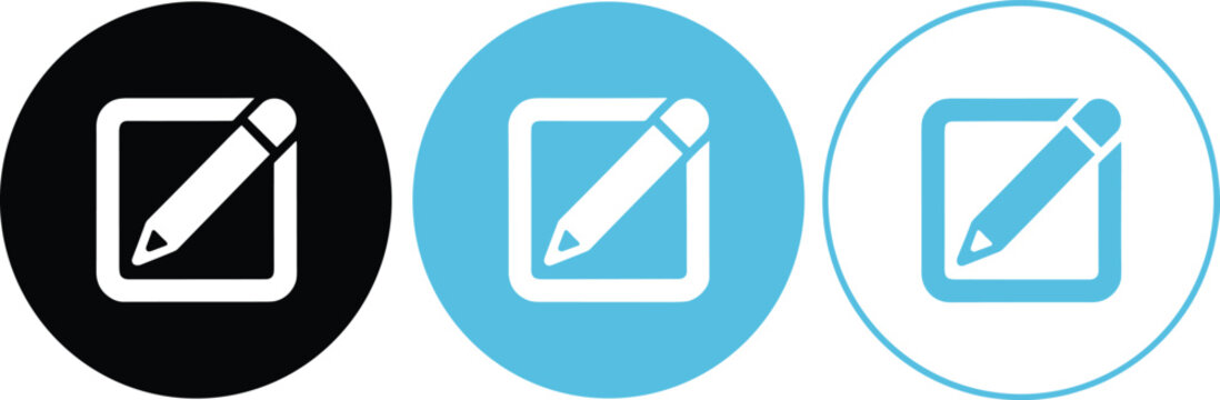 Edit Document and Pencil Button Icons in Black and Blue