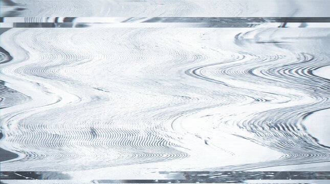 Distorted white background featuring wavy analog VHS scanlines and dynamic CRT glitch noise. Ideal for television screen distortion effect, modern interface design, and digital overlays.