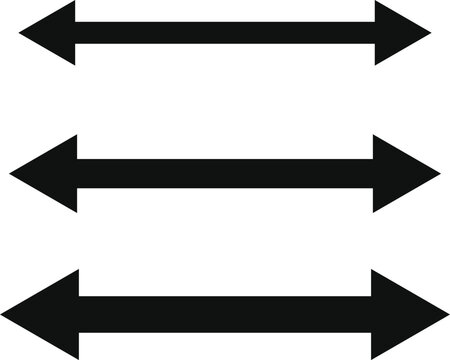 Horizontal double arrow line vector icon set. Two way directional navigation and dimension measurement symbol. Black double headed arrows