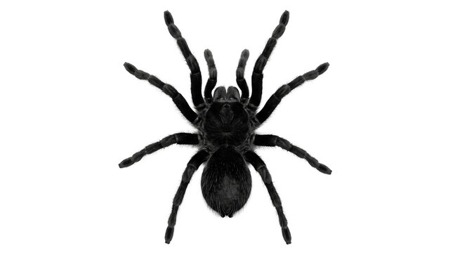 Black Tarantula Spider Isolated on White Background for Halloween Poster and Phobia Concept