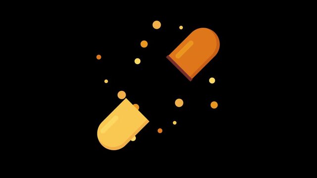 Medical capsule pill opening animation on transparent background