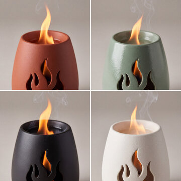 Professional Collage of Colored Fire Flames in a 2x2 Grid Layout, Macro Studio Photography