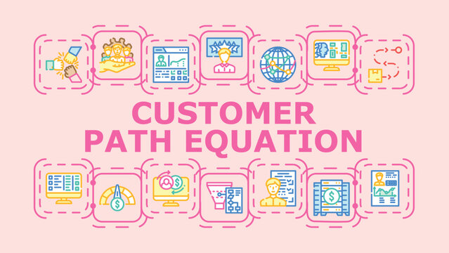 Customer path equation banner infographic. Retention model, flow behavior, strategy touchpoint icon vector illustration