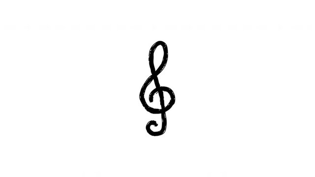 Treble Clef For Music And Audio Identification Hand-Drawn Doodle Animation On Transparent Background. Musical Note Symbol And Sound Recording Use. Seamless Animated Icon. 4K Video Overlay Element.