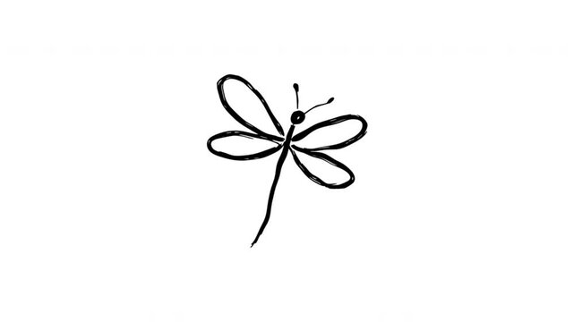 Dragonfly For Nature And Insect Themes Doodle Animation. Flying Insect And Wildlife Symbol. 4K Video Loopable Overlay Element. Hand-Drawn Animated Icon With Alpha Channel.