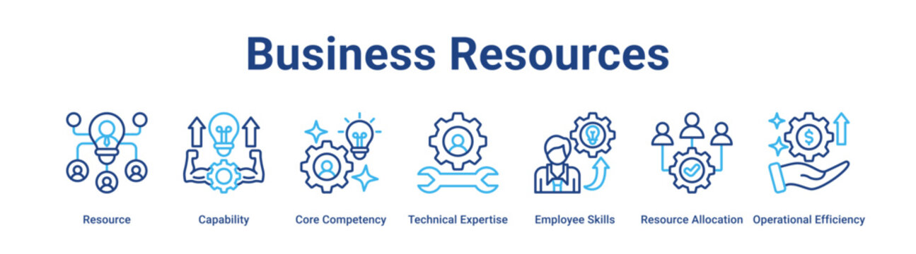 Business Resources web banner icon vector illustration concept for business with icon of Resource, Capability, Core Competency, Technical Expertise, Employee Skills, Resource Allocation.