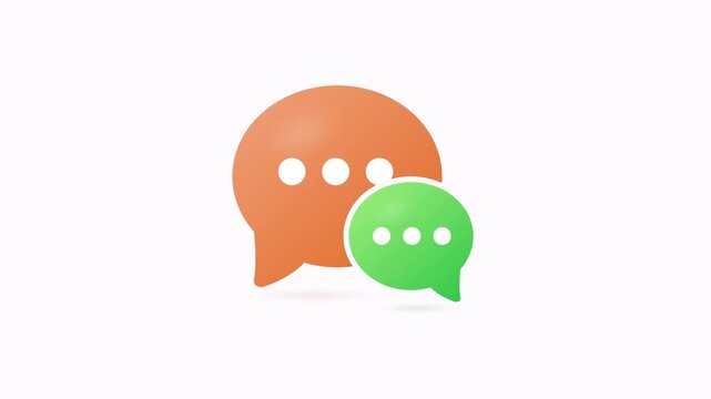 Animated orange and green speech bubbles swapping positions to represent a dynamic chat conversation.