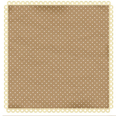 Sweet vintage frame with a warm tan polka dot background, cream scalloped border decorated with heart cutouts and a subtle fabric texture, ideal for romantic cards and scrapbook designs. © MedReda