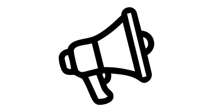Minimal megaphone icon in black silhouette style, loudspeaker announcement and marketing symbol, simple communication vector png