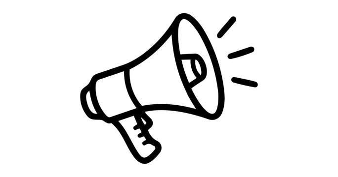 Minimal megaphone icon in black silhouette style, loudspeaker announcement and marketing symbol, simple communication vector png