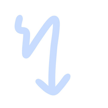 A hand-drawn blue arrow pointing downwards on a white background