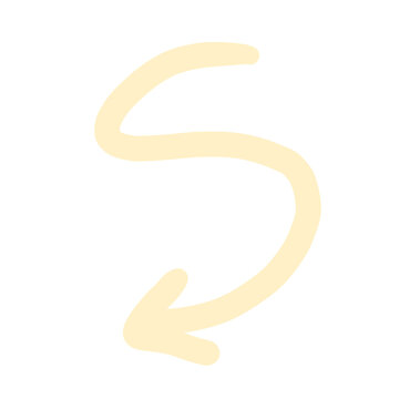 A hand-drawn curved arrow pointing left on a white background