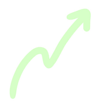 A simple green upward trending arrow drawn with a light green pastel crayon or chalk, indicating progress or growth