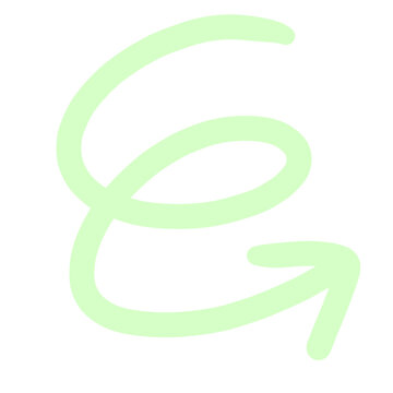 A simple, light green spiral arrow pointing to the right on a white background