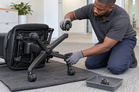 Facilities Technician Replacing an Office Chair Caster