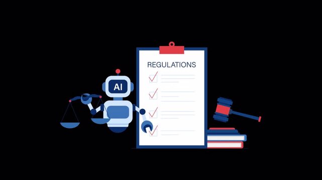Animated AI with Scales of Justice. Artificial Intelligence Law and Regulations Concept - Transparent