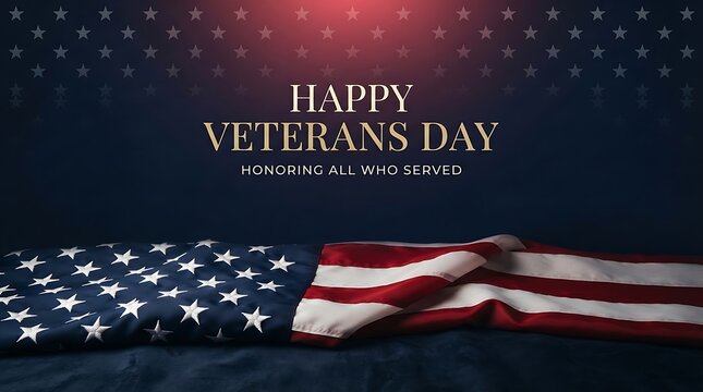 Happy veterans day patriotic background with waving american flag and starry night