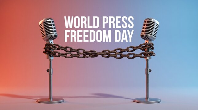 World press freedom day microphones connected by chains
