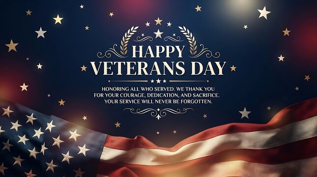 Happy veterans day patriotic background with stars stripes and waving american flag