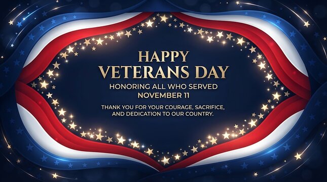 Festive happy veterans day background with patriotic red white and blue lighting effects