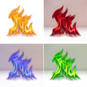 Vibrant Burning Flames Macro Photography 2x2 Grid Collage