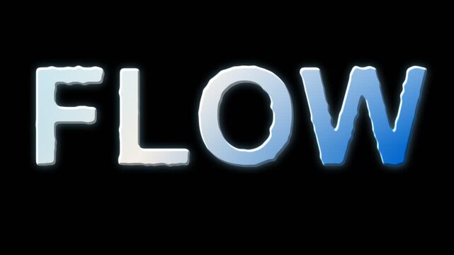 FLOW text animation, liquid metaball forming text, 4K