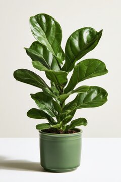 Indoor potted fiddle leaf fig on white background for product catalog