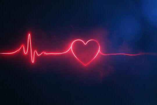 Lifeline Heart: Glowing heartbeat path morphing into a heart in a digital illustration