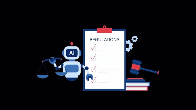 Animated AI with Scales of Justice. Artificial Intelligence Law and Regulations Concept - Transparent