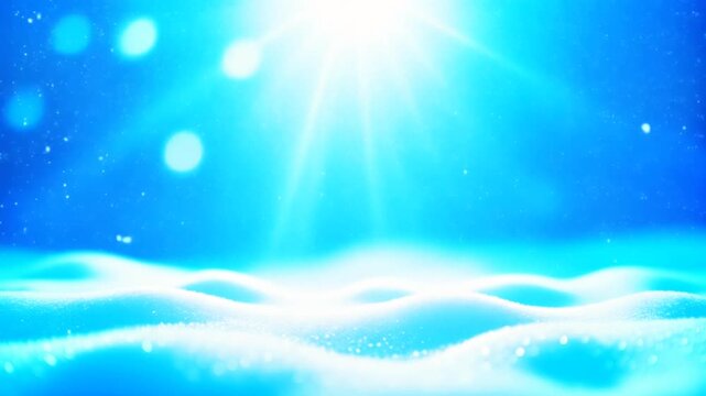 上空から差し込む静寂な光が降り舞う雪を美しく照らし出すおとぎ話のように神秘的で静けさに満ちたシネマティックな銀世界