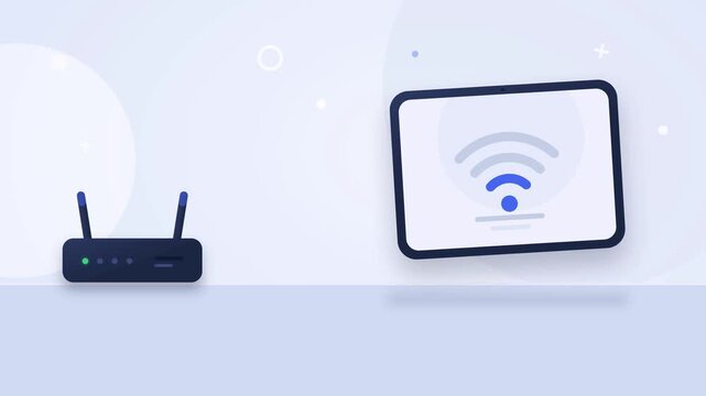 Static 4K UHD animation of wifi router connecting to tablet